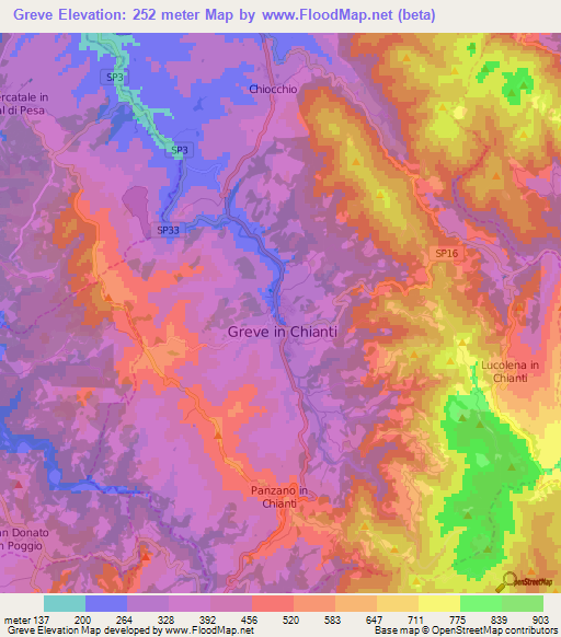 Greve,Italy Elevation Map