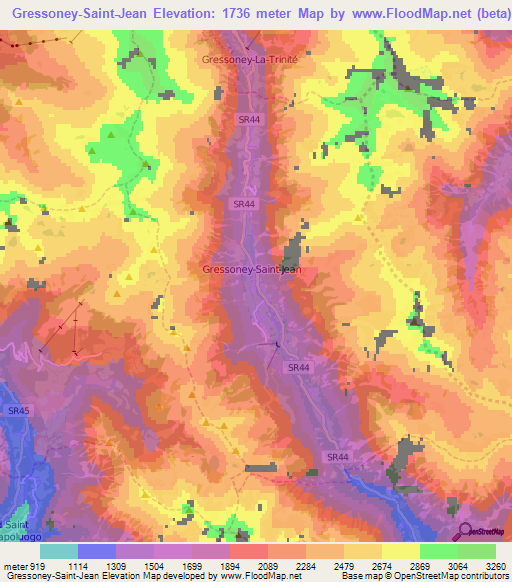 Gressoney-Saint-Jean,Italy Elevation Map