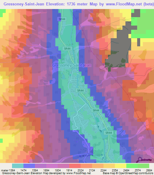 Gressoney-Saint-Jean,Italy Elevation Map