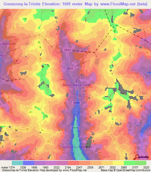 Gressoney-la-Trinite,Italy Elevation Map