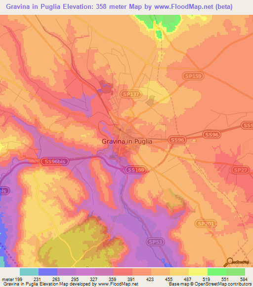 Gravina in Puglia,Italy Elevation Map