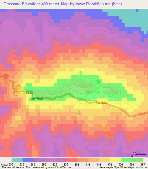 Grassano,Italy Elevation Map