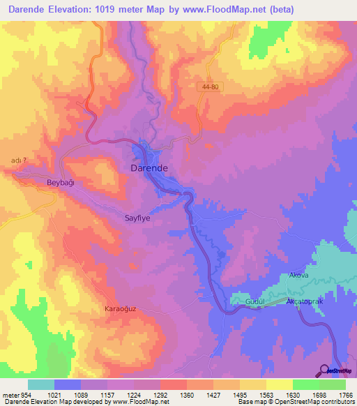 Darende,Turkey Elevation Map