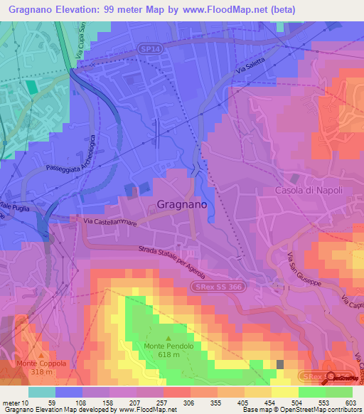 Gragnano,Italy Elevation Map