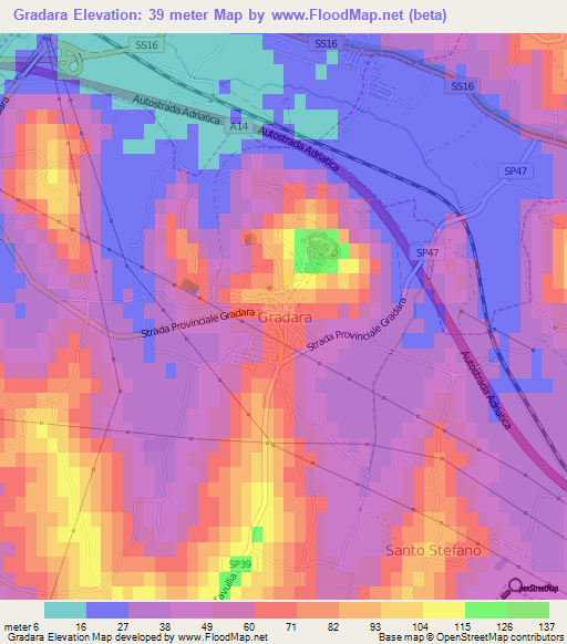 Gradara,Italy Elevation Map