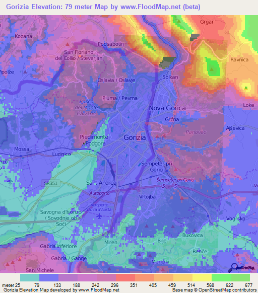 Gorizia,Italy Elevation Map