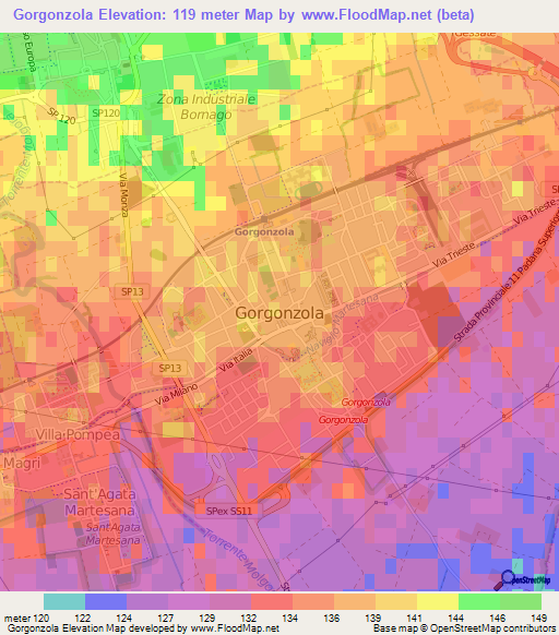 Gorgonzola,Italy Elevation Map