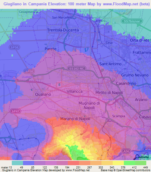 Giugliano in Campania,Italy Elevation Map