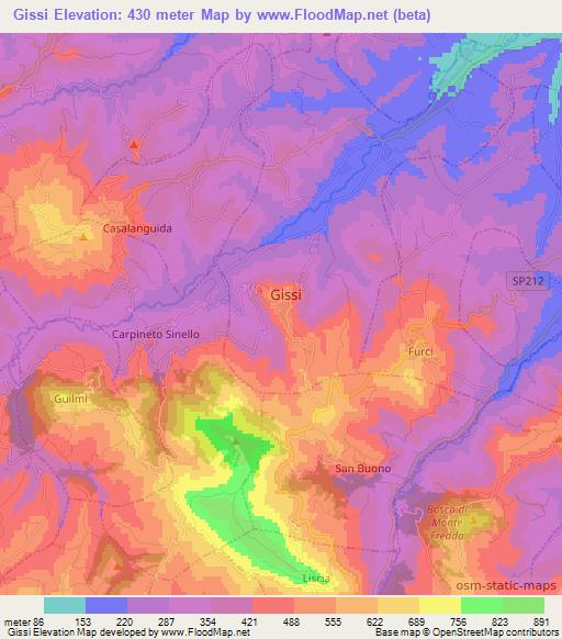 Gissi,Italy Elevation Map