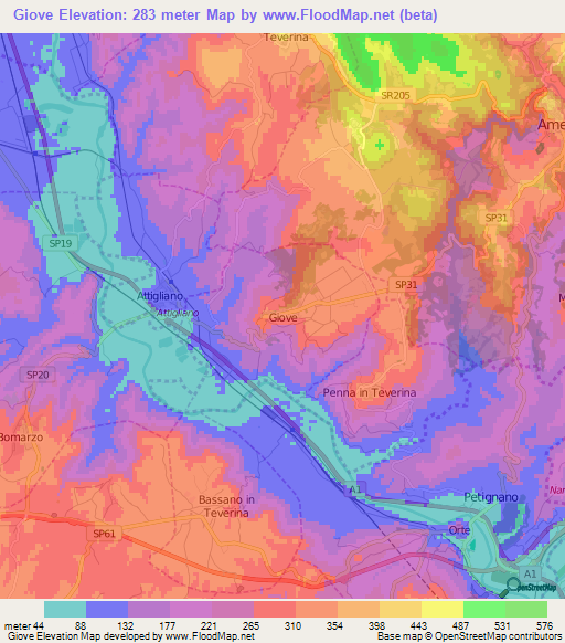 Giove,Italy Elevation Map