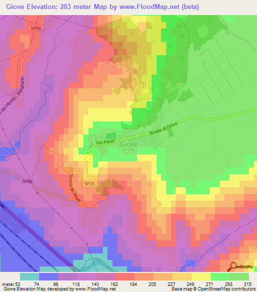 Giove,Italy Elevation Map