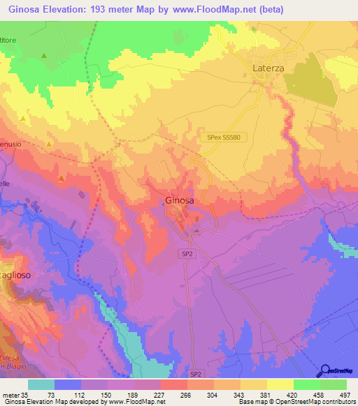 Ginosa,Italy Elevation Map