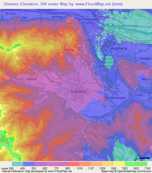 Giaveno,Italy Elevation Map