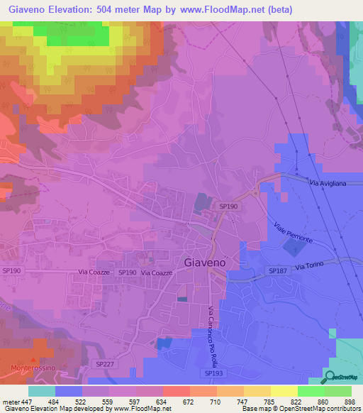 Giaveno,Italy Elevation Map