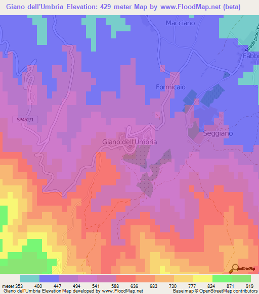 Giano dell'Umbria,Italy Elevation Map