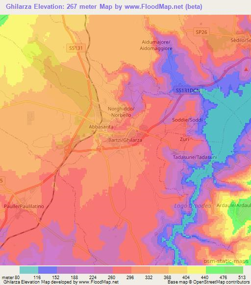 Ghilarza,Italy Elevation Map