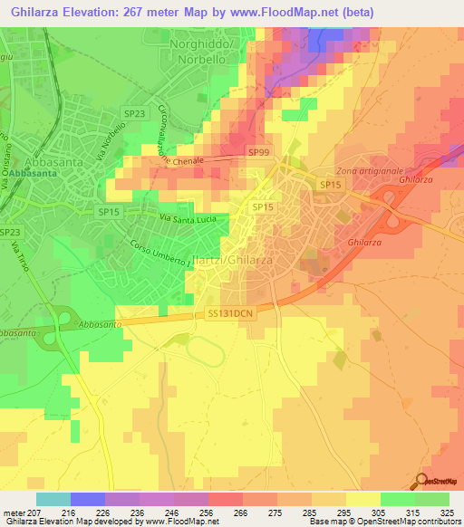 Ghilarza,Italy Elevation Map