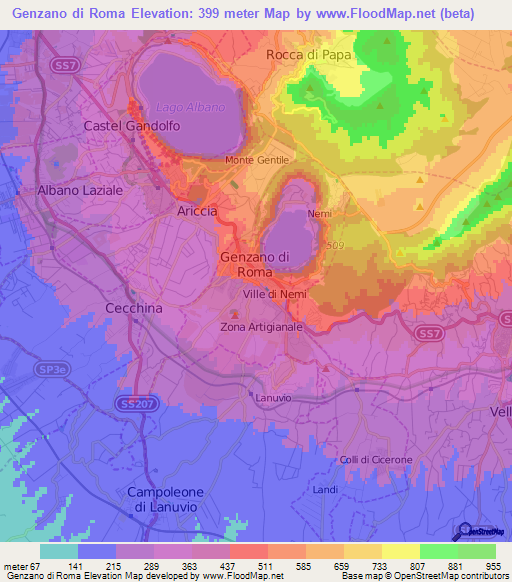 Genzano di Roma,Italy Elevation Map