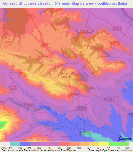 Genzano di Lucania,Italy Elevation Map