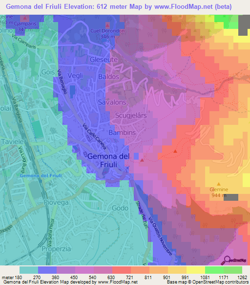 Gemona del Friuli,Italy Elevation Map