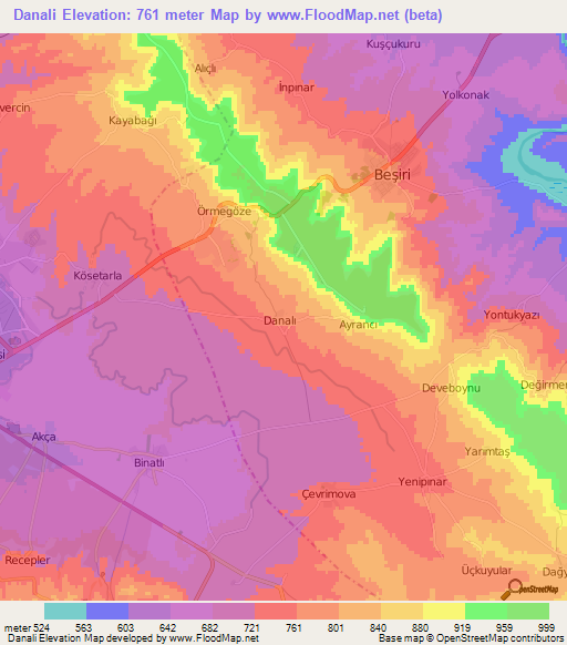 Danali,Turkey Elevation Map