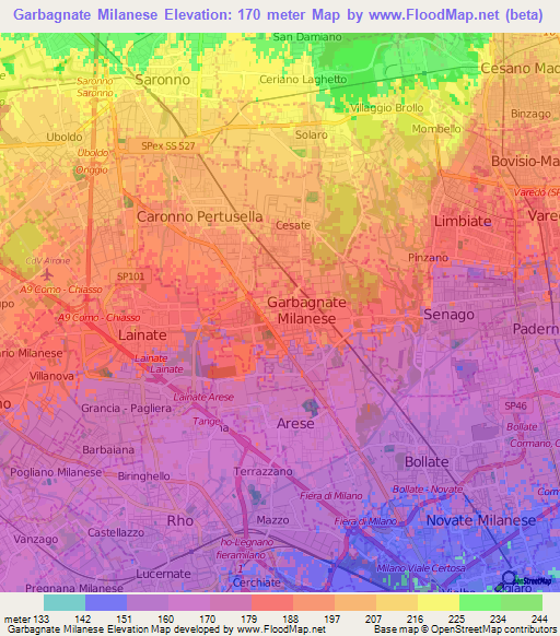 Garbagnate Milanese,Italy Elevation Map