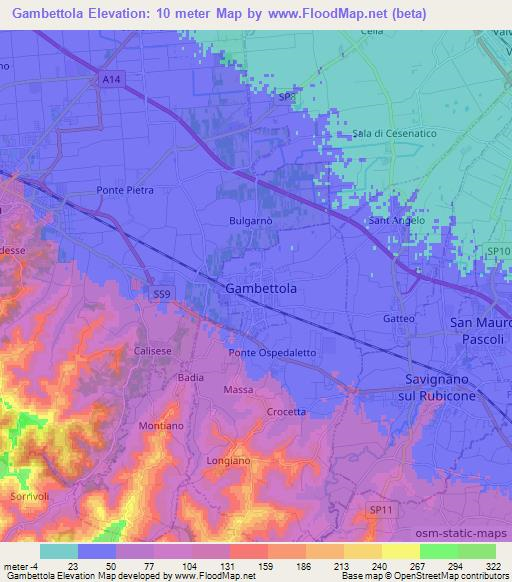 Gambettola,Italy Elevation Map