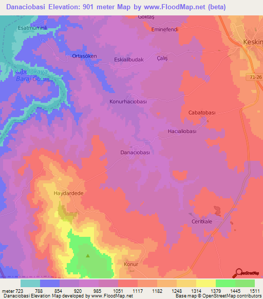 Danaciobasi,Turkey Elevation Map