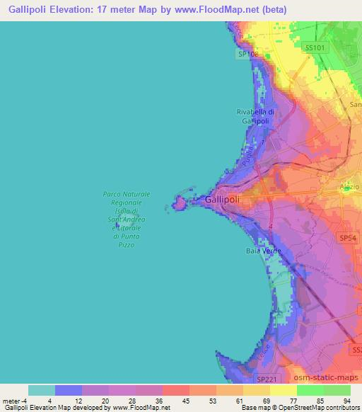 Gallipoli,Italy Elevation Map