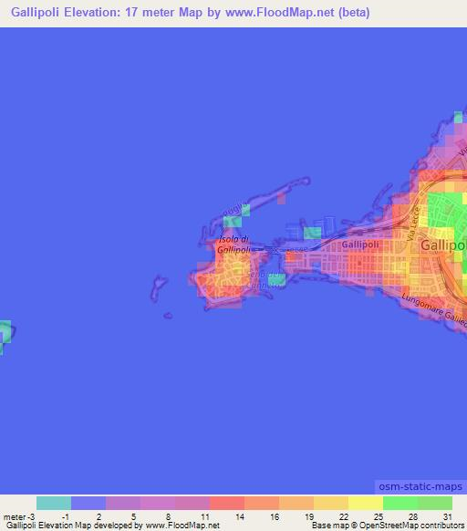 Gallipoli,Italy Elevation Map