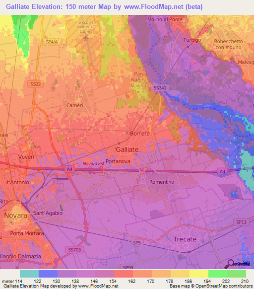 Galliate,Italy Elevation Map