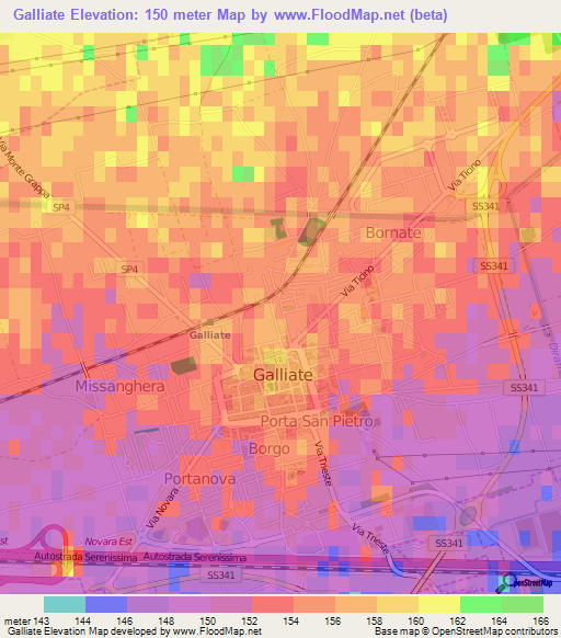 Galliate,Italy Elevation Map