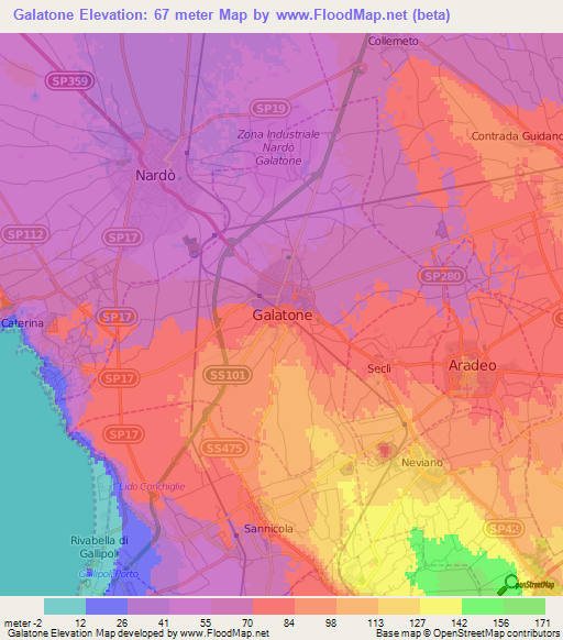 Galatone,Italy Elevation Map