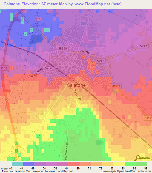 Galatone,Italy Elevation Map