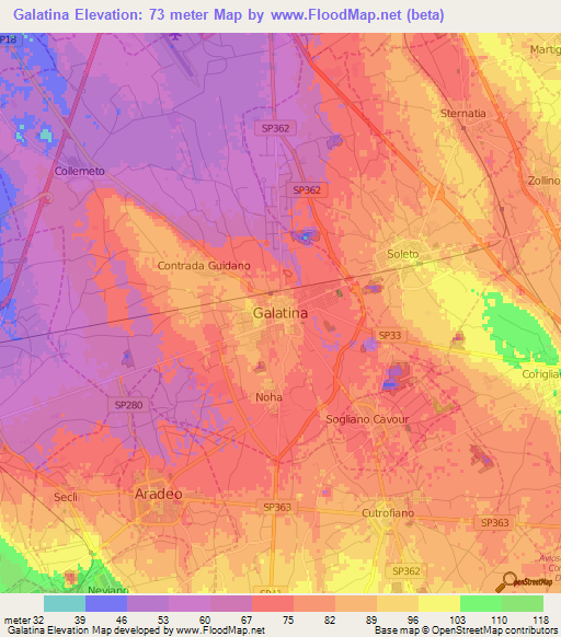 Galatina,Italy Elevation Map