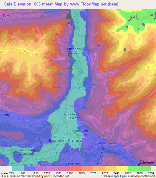 Gais,Italy Elevation Map