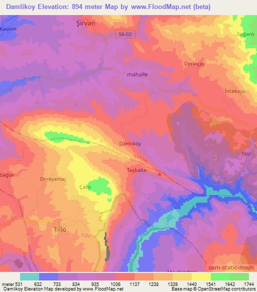 Damlikoy,Turkey Elevation Map