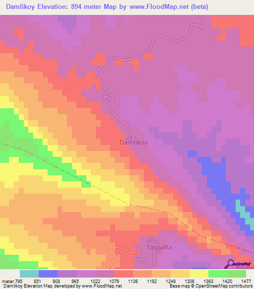 Damlikoy,Turkey Elevation Map