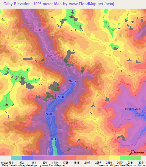 Gaby,Italy Elevation Map