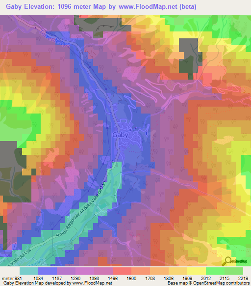 Gaby,Italy Elevation Map