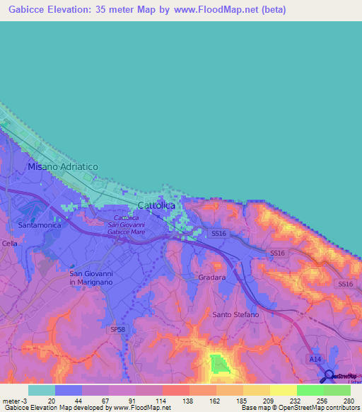 Gabicce,Italy Elevation Map