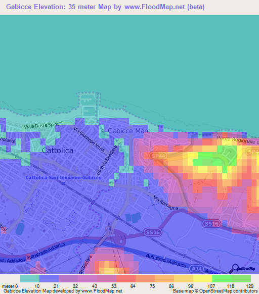 Gabicce,Italy Elevation Map