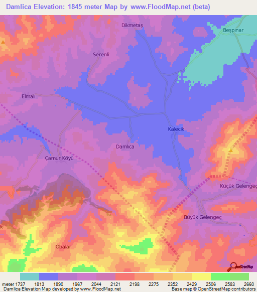 Damlica,Turkey Elevation Map