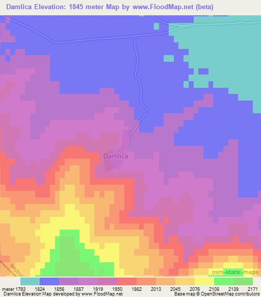 Damlica,Turkey Elevation Map