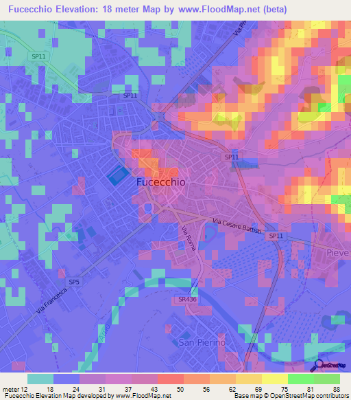 Fucecchio,Italy Elevation Map