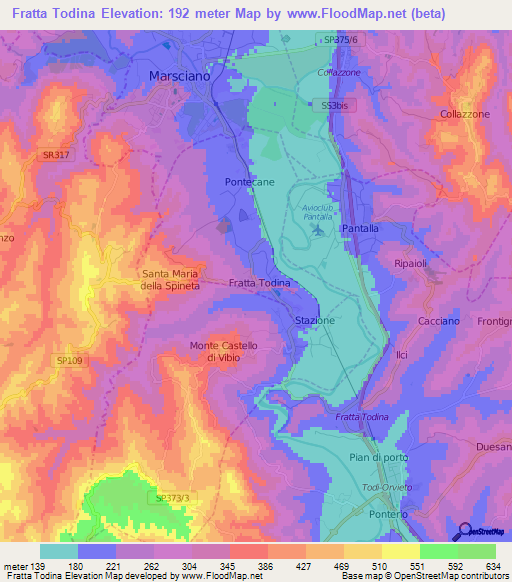 Fratta Todina,Italy Elevation Map