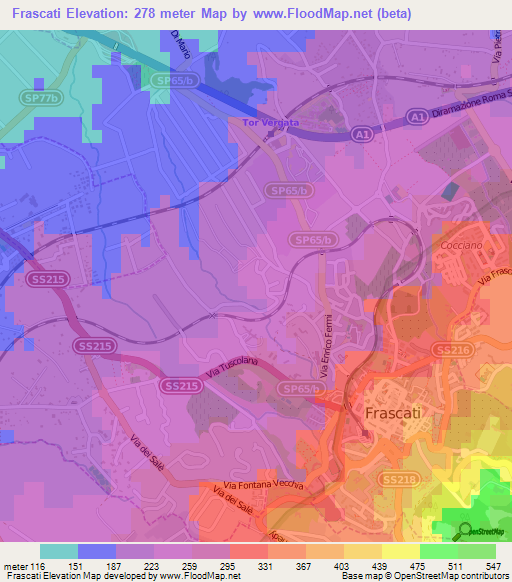 Frascati,Italy Elevation Map