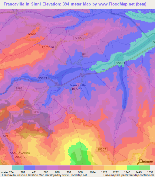 Francavilla in Sinni,Italy Elevation Map