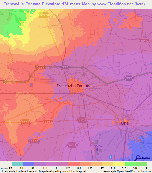 Francavilla Fontana,Italy Elevation Map