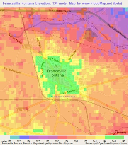 Francavilla Fontana,Italy Elevation Map